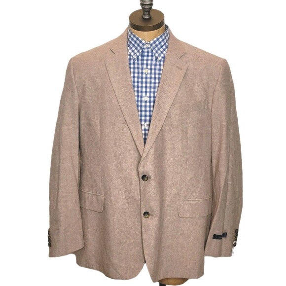 NWT Stafford Blazer Mens 48R Beige Linen Blend Classic Fit Sportscoat - Picture 2 of 15